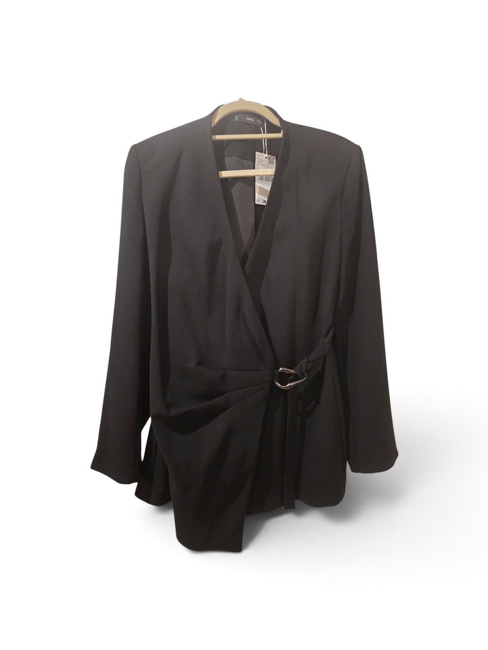 NWT Mango Black Draped Wrap Blazer with Belt Large